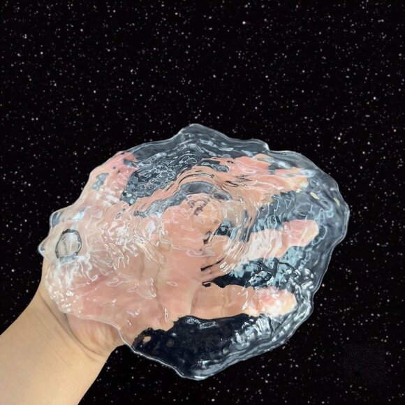 SHIRALEAH Beaux Arts Glass Clear Textured Bowl Dish Centerpiece W Sticker Turkey - Picture 9 of 14